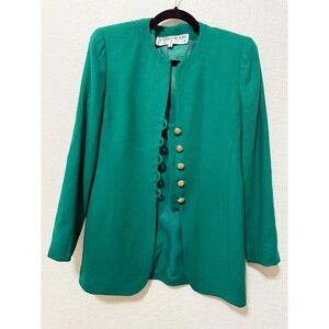 Vintage Noviello Bloom Green Wool Blazer Jacket Size 4 Gold Button‎ Detai